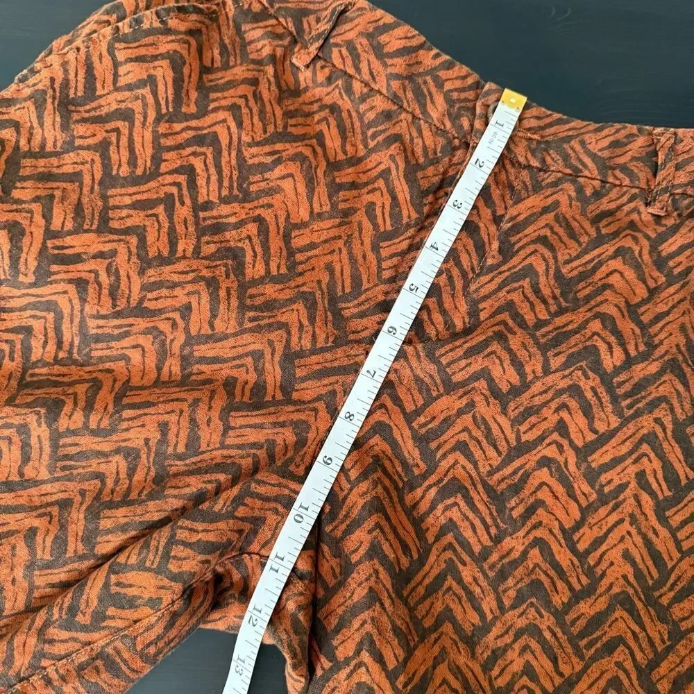 Garnet Hill Pants Womens Sz 8 Orange Rust 100% Linen Chevron Print Wide Leg Boho